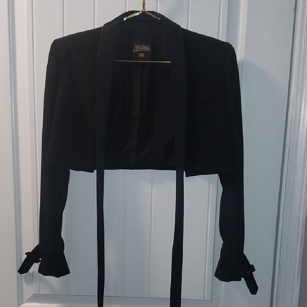 Black Cropped Jacket with Ties